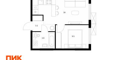 1-к. квартира, 32 м²