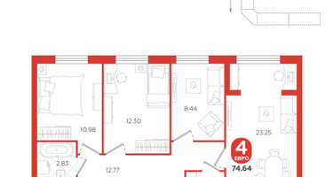 4-к. квартира, 74&nbsp;м²