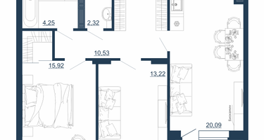 2-к. квартира, 68&nbsp;м²