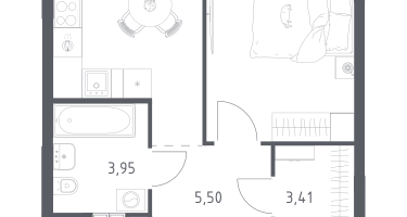 1-к. квартира, 34&nbsp;м²