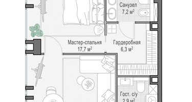 2-к. квартира, 55 м²