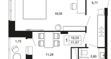 1-к. квартира, 41&nbsp;м²