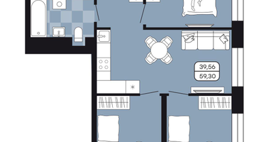 3-к. квартира, 59&nbsp;м²