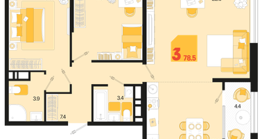 3-к. квартира, 78 м²