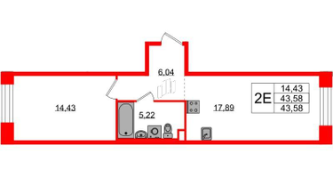 1-к. квартира, 43&nbsp;м²