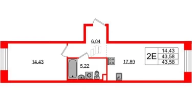 1-к. квартира, 43&nbsp;м²