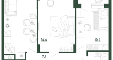 2-к. квартира, 58 м²