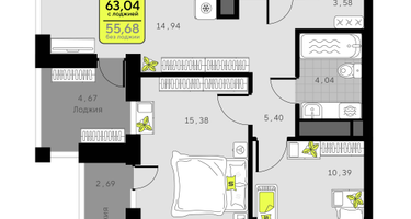 2-к. квартира, 63&nbsp;м²