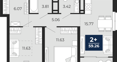 2-к. квартира, 57 м²