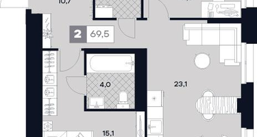 2-к. квартира, 69&nbsp;м²