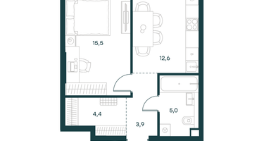 1-к. квартира, 41&nbsp;м²
