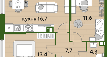 2-к. квартира, 52 м²