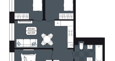Студия, 62&nbsp;м²