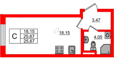 Студия, 25&nbsp;м²