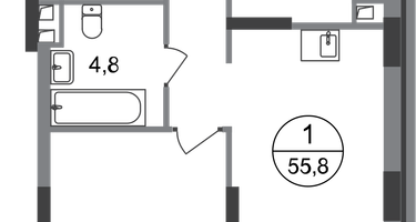 1-к. квартира, 55&nbsp;м²