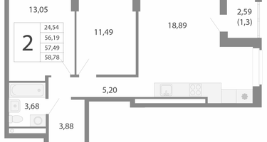 Студия, 57 м²