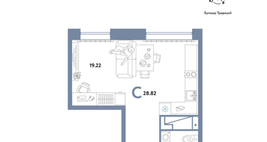 Студия, 28 м²