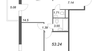 2-к. квартира, 53&nbsp;м²