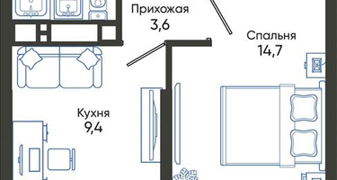 1-к. квартира, 32&nbsp;м²