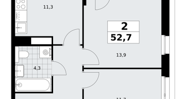 2-к. квартира, 52 м²