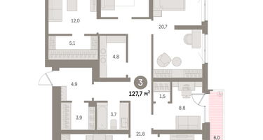 3-к. квартира, 127 м²