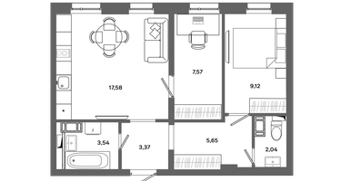 2-к. квартира, 48&nbsp;м²