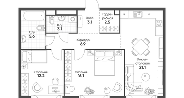 2-к. квартира, 70&nbsp;м²