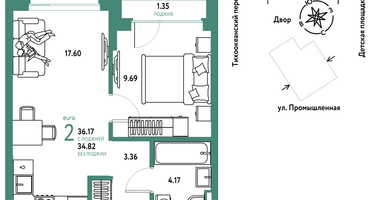 2-к. квартира, 36&nbsp;м²