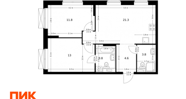 2-к. квартира, 58 м²