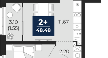 2-к. квартира, 46&nbsp;м²