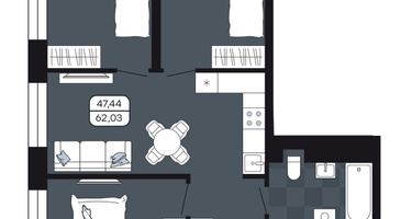 Студия, 62&nbsp;м²