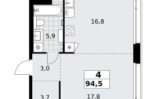 4-к. квартира, 94&nbsp;м²
