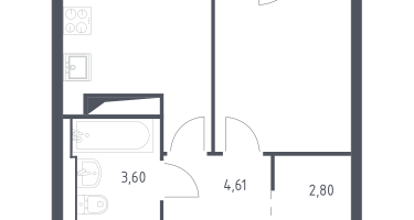 1-комнатная квартира, 30&nbsp;м²