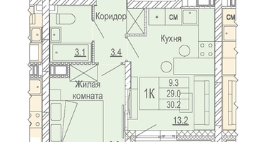 1-к. квартира, 30 м²