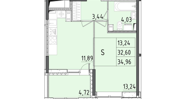 2-к. квартира, 34&nbsp;м²