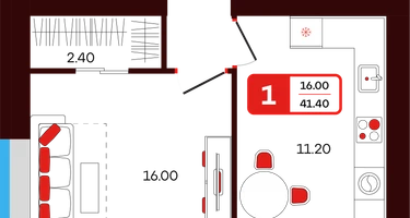 1-к. квартира, 41 м²