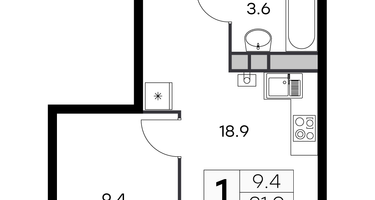 1-к. квартира, 31&nbsp;м²