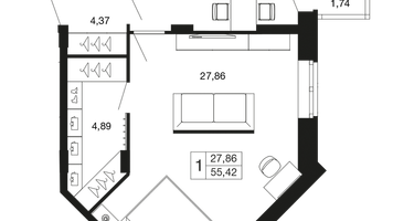 1-к. квартира, 55&nbsp;м²