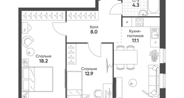 2-к. квартира, 60&nbsp;м²