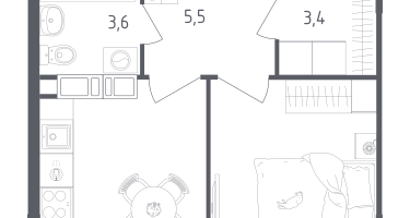1-к. квартира, 33&nbsp;м²