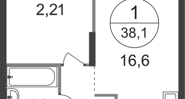 1-к. квартира, 38&nbsp;м²