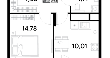 1-к. квартира, 39&nbsp;м²