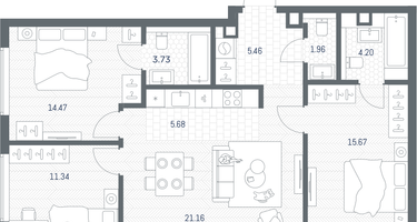3-к. квартира, 83&nbsp;м²