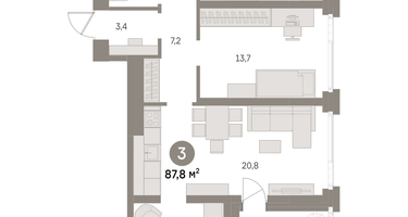 3-к. квартира, 87&nbsp;м²