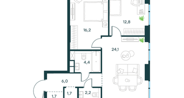 2-к. квартира, 69 м²