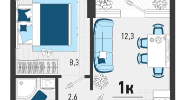 1-к. квартира, 27&nbsp;м²