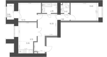 3-к. квартира, 65 м²