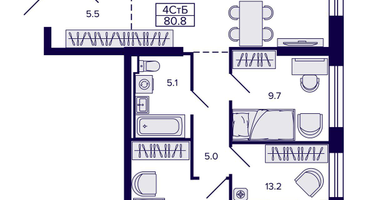 4-к. квартира, 80 м²