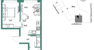 2-к. квартира, 36&nbsp;м²