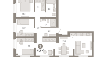 3-к. квартира, 87&nbsp;м²
